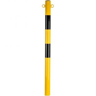 Słupek parkingowy blokujący U-12b | metalowy, 100 cm, do podstawy drogowej, tymczasowy, łańcuchowy, 2 uszka, żółto-czarny